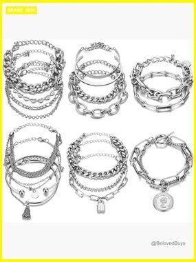 Stackable Dainty Bangles Set Women 18 Pcs Chunky Curb Chain Bracelets